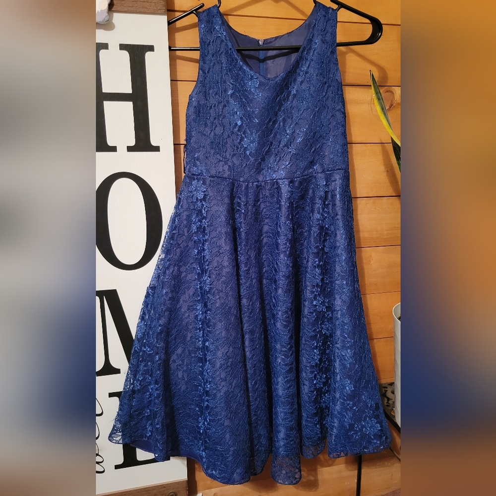 Fit and Flare Blue Lace Dress